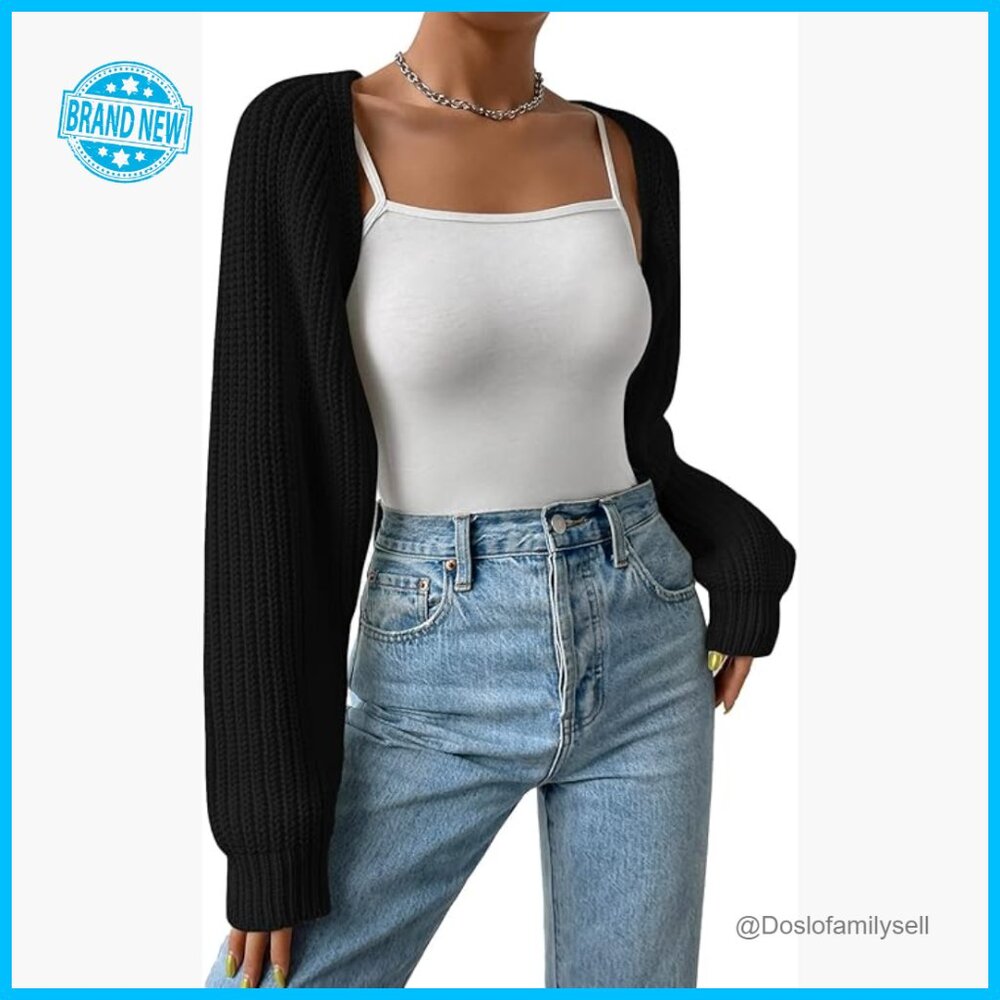 Y2K Cropped Cardigan Lightweight Knit Open Front Bolero Shrug Spring Fall - Picture 1 of 6